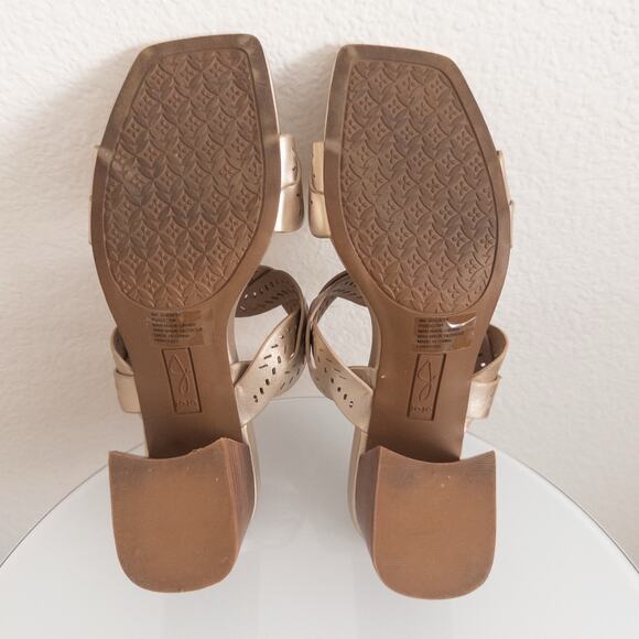 Joie Society Brownish Gold Light Bronze Sandals With Block Stacked Heel Size 8 - Picture 5 of 5